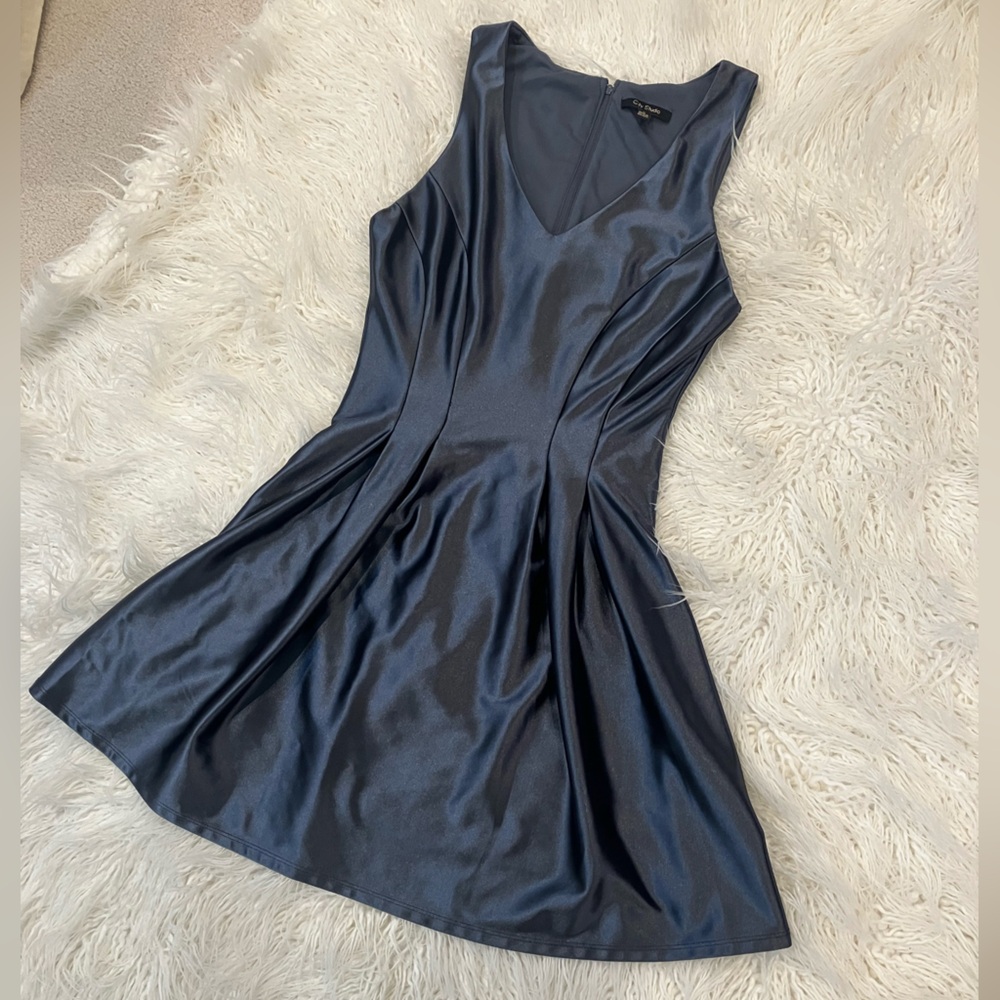 City Studio Blue-Gray Satin Dress